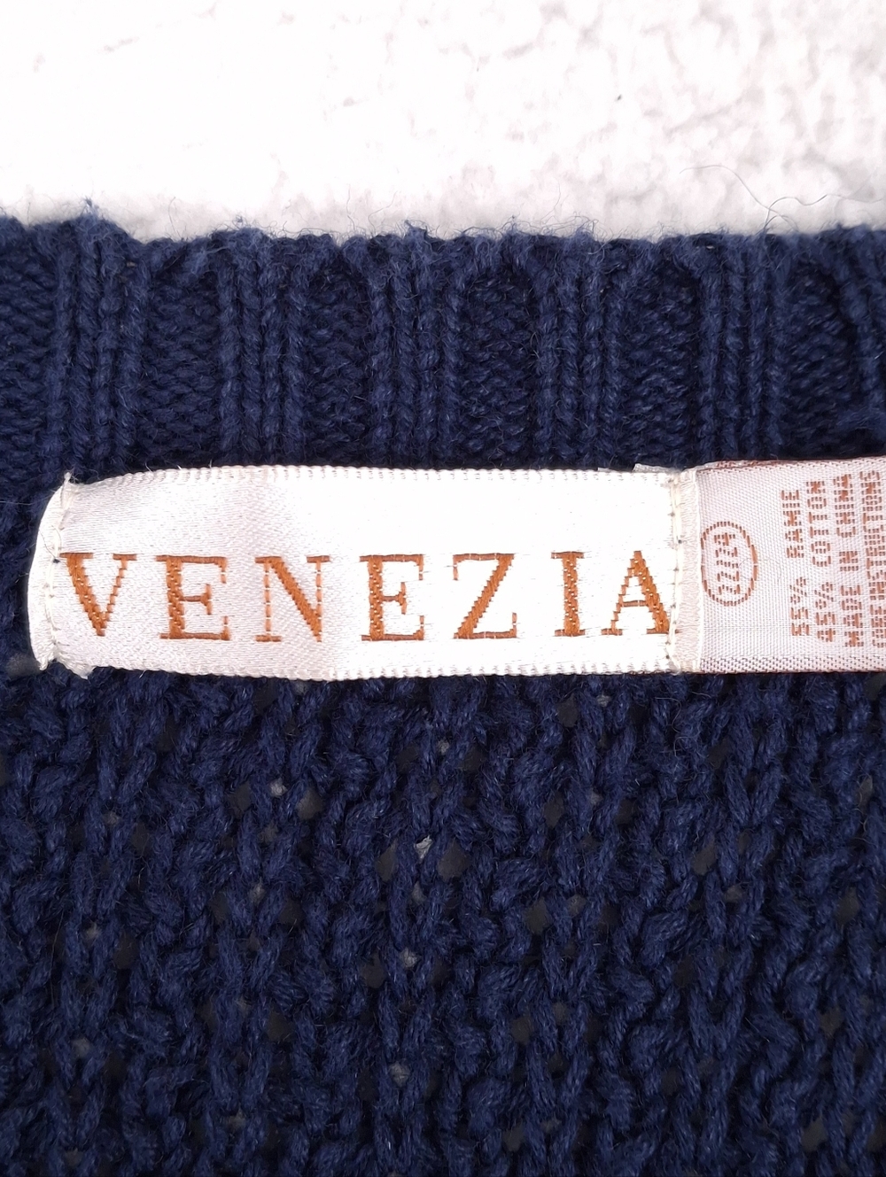 Venezia vintage chunky cable knit cardigan fisherman preppy slouchy navy blue - Picture 7 of 9